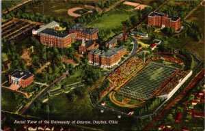 Linen Postcard Aerial View of the University of Dayton in Dayton, Ohio