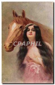 Old Postcard Horse Riding Equestrian Woman