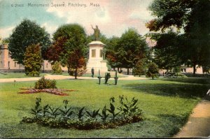 Massachusetts Fitchburg Monument Square 1910 Rotograph