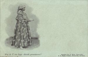 suriname, Native Woman in Traditional Dress brings Hot Chocolate (1899) Postcard