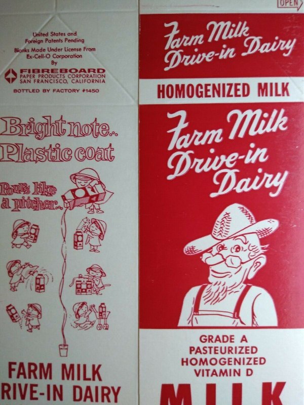 Farm Milk Man Drive In Dairy Vintage Unused Half Gallon Waxed Carton