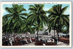 Miami Florida Postcard WM Bryan Addressing Sunday School Class Palm Trees c1920