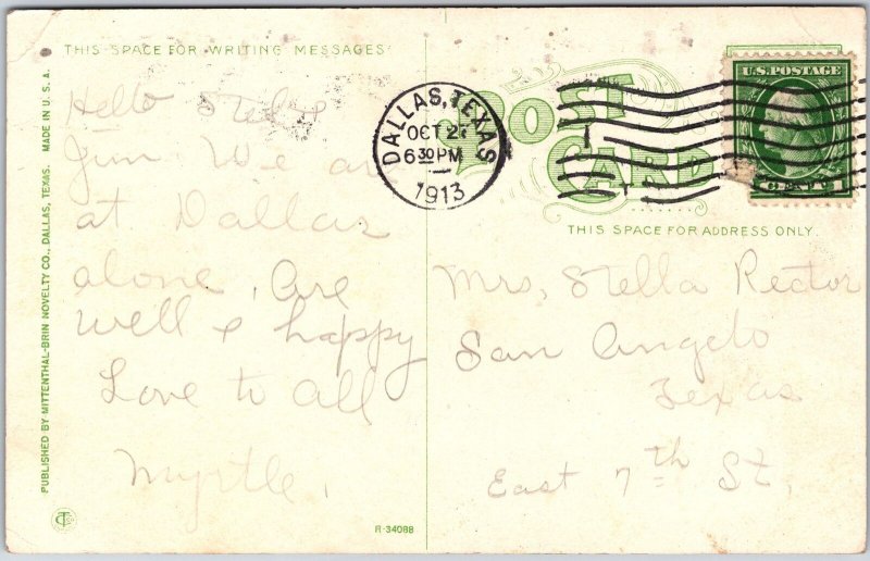 1913 Highland Park Dallas Texas TX Bridge & Building Posted Postcard