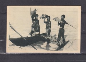 CAROLINE ISLANDS, FISHERMEN RETURNING WITH CATCH, c1920 ppc., unused.