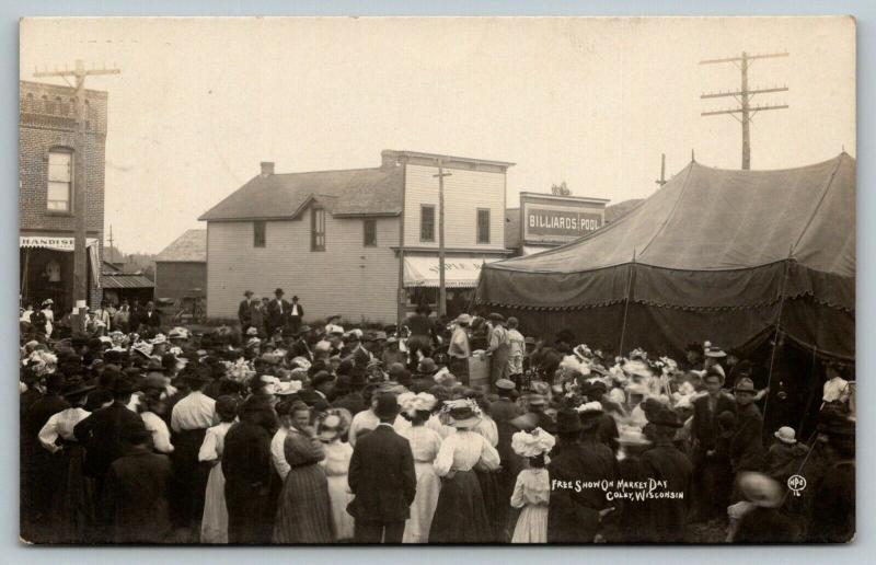 Colby WisconsinMarket Day Free Tent ShowBilliardsPool HallStore1909 RPPC