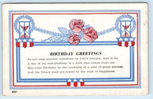 PATRIOTIC BIRTHDAY GREETINGS Arts and Crafts 1921 Red, White & Blue Postcard