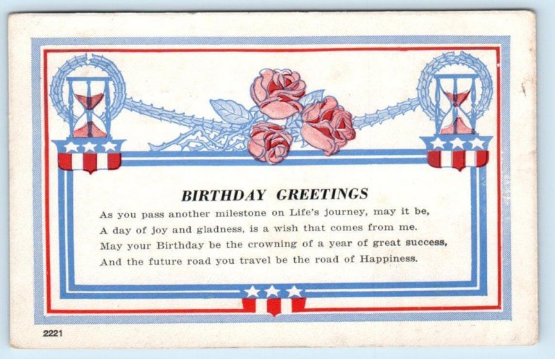 PATRIOTIC BIRTHDAY GREETINGS Arts and Crafts 1921 Red, White & Blue Postcard