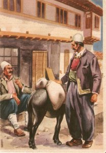 Typical Albanian scene. Donkey  Vintage Italian postcard 1950s