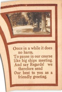 RPPC HIGH STREET BELFAST MAINE GREETINGS NOVELTY REAL PHOTO POSTCARD (c. 1910)