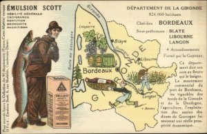 Emulsion Scott Fisherman & Fish & France Map Series Postcard BORDEAUX
