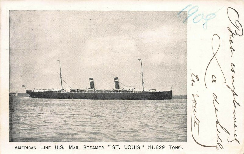 American Line, U.S. Mail Steamer, St. Louis, 1908 Postcard, Used 