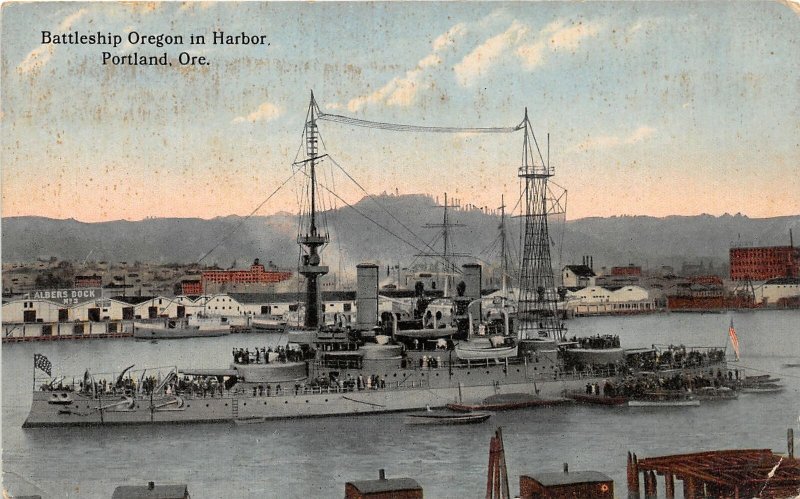 H82/ Portland Oregon Postcard c1910  Battleship Oregon in Harbor 58