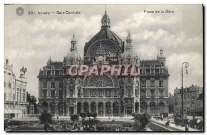 Old Postcard Antwerp Central Station Square Station