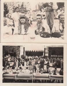 Slovak and Czech folk tradition wedding groom & bride real photo postcards 1940s