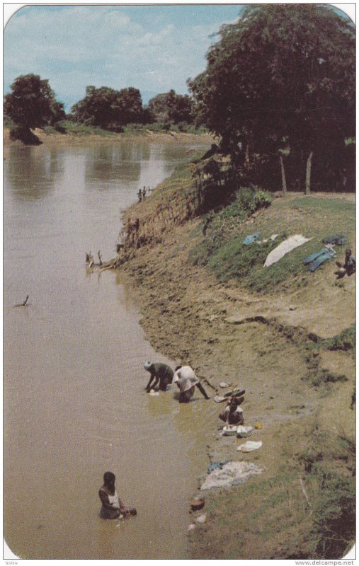 Washday Along One Of The Many Picturesque Streams Of Haiti, 1940-1960s