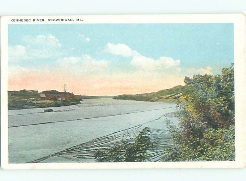 W-border RIVER SCENE Skowhegan - Near Waterville Maine ME AE6462