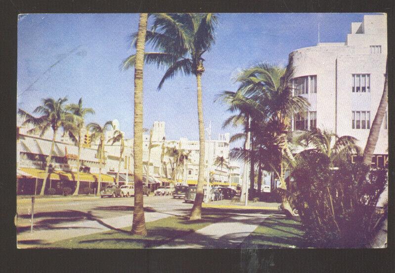 MIAMI FLORIDA DOWNTOWN STREET SCENE 1940's CARS VINTAGE POSTCARD