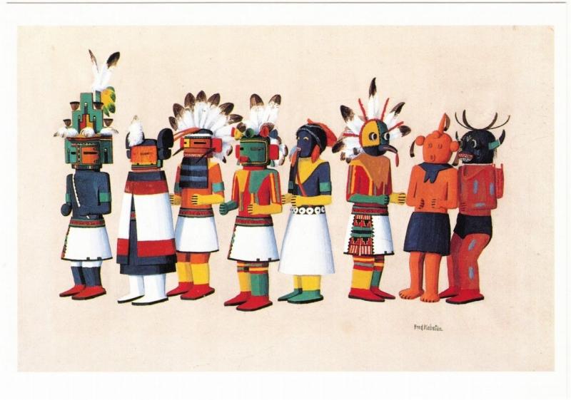 Postcard of Hopi Kachina Dolls Painting by Fred Kabotie Native