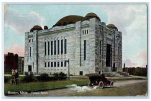 c1910 Temple Israel Building Dome Classic Car Two Men Boston MA Posted Postcard