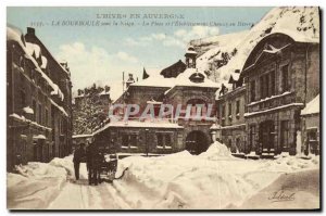 Old Postcard La Bourboule in snow Place of Choussy establishment in winter
