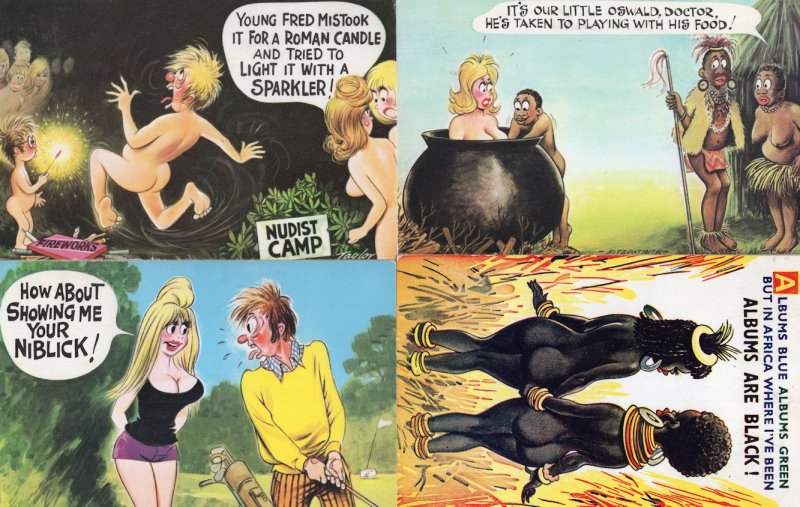 Cannibals In Jungle Nudist Camp Golf 4x Comic Cannibalism Postcard s