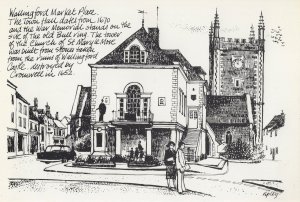 Wallingford Market Place Oxford War Memorial Sketch Postcard