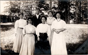 RPPC Edwardian Era Pretty Ladies and One Handsome Man c1910 Postcard X2