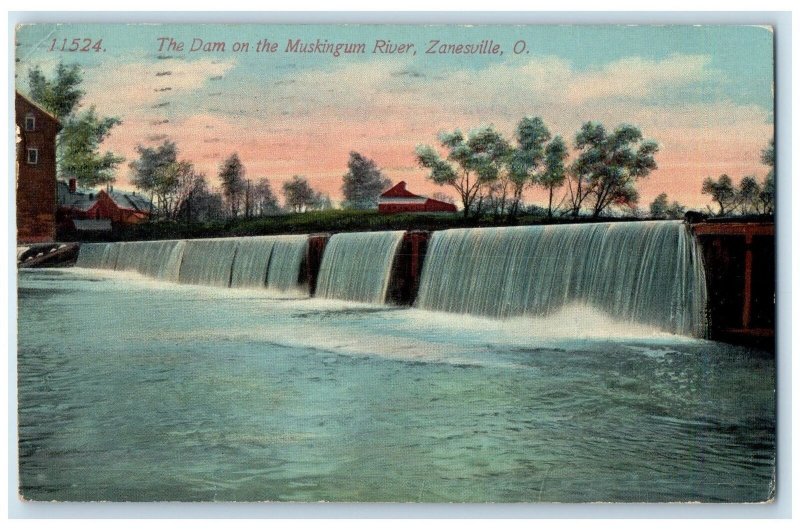 1914 The Dam On The Muskingum River Zanesville Ohio OH Posted Vintage Postcard