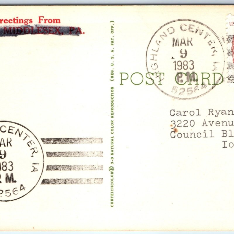 1983 Highland Center, Iowa DPO Town Post Office Cancel Stamp USPO Postcard A177