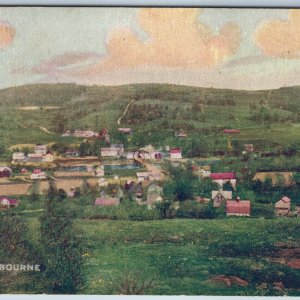 c1910s Woodbourne, N.Y. Small Town Birds Eye Art Litho PC Farm House Church A202