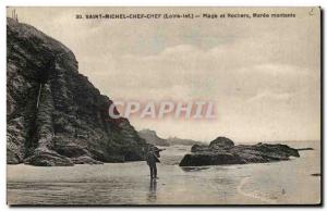 Saint Michel Chef Chef Old Postcard beach and rocks rising tide