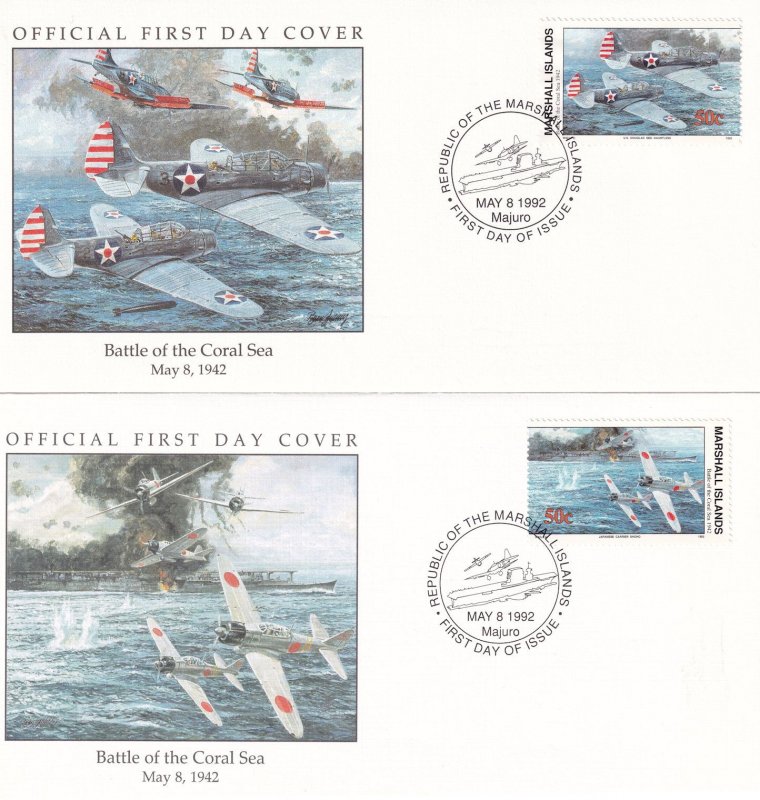 Battle Of The Coral Sea Marshall Islands Military 2x WW2 First Day Cover s