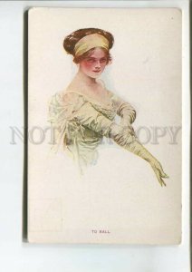 475929 Harrison FISHER To Ball BELLE Girl Dancer Vintage postcard FINNISH