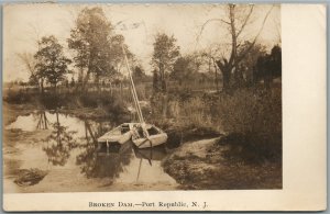 PORT REPUBLIC NJ BROKEN DAM ANTIQUE REAL PHOTO POSTCARD RPPC