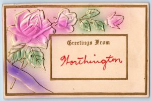 Worthington Minnesota Postcard Greetings Embossed Glitter Airbrushed Flower 1912