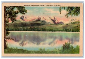 Caldwell Idaho ID Postcard Red Fish Lake Sawtooth Mountains 1953 Vintage Antique