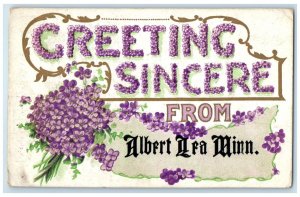 1912 Greetings Sincere From Albert Lea Minnesota Embossed Flower Posted Postcard