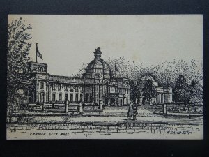 Wales CARDIFF CITY HALL by Artist N. David - Old Postcard