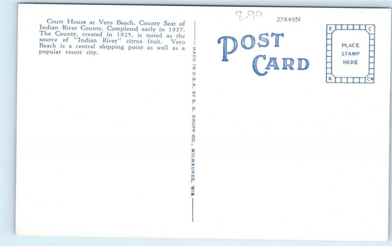 *Court House Vero Beach Florida Vintage Postcard C10