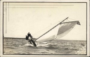 Sailboat Sailing Excessive Heeling c1910 Real Photo Postcard