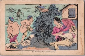 Comic Beach Au Bord de Mer, le Dimanche Vintage Postcard 02.99