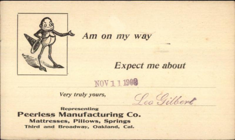 Oakland CA Peerless Mfg Mattress Pillows Illusstrated Postal Card IMP Fantasy