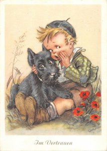 US4786 Im Vertrauen Little Boy with Dog Postcard artist signed