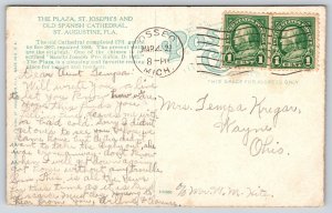 St Augustine Florida~The Plaza~St Joseph & Old Spanish Cathedral~c1910 Postcard