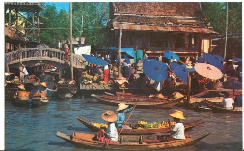 Thailand, Floating Market (Wat-Sai) near Bangkok, unused Postcard