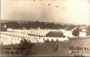 RPPC Real Photo Postcard IL Peoria Camp Murphy M. W. A. White Tents 1908 M50