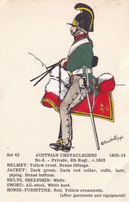 Austrian Private 4th Regiment Chevaulegers Napoleonic War Uniform Postcard