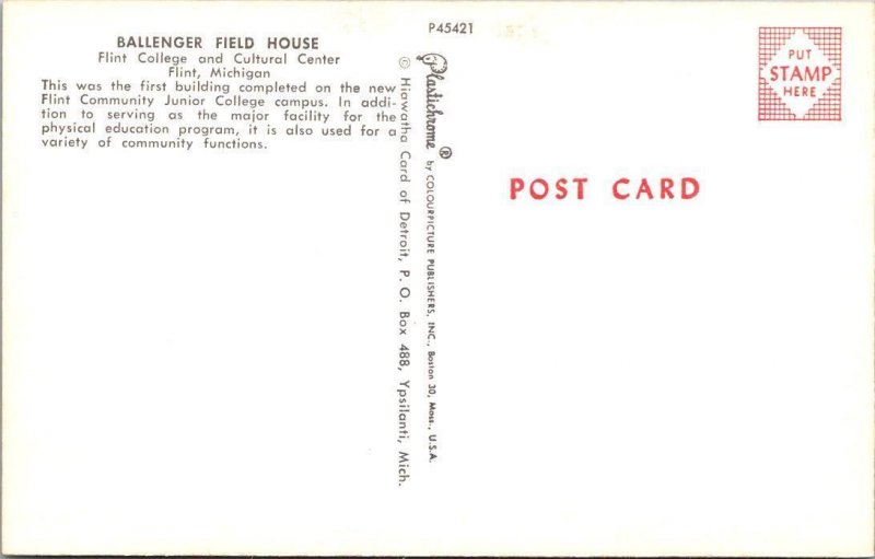 MI, Michigan  FLINT COMMUNITY JUNIOR COLLEGE  Ballenger Field House  Postcard