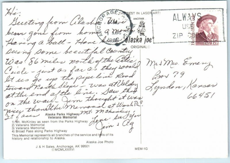 Postcard - Alaska Veterans Memorial - Alaska