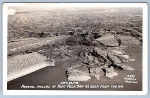 1938 RPPC FORT PECK DAM FAILURE COLLAPSE DISASTER MONTANA AERIAL VIEW